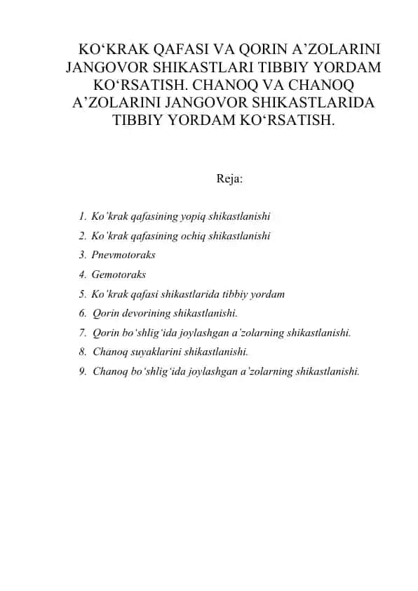Birinchi tibbiy yordamni koʻrsatish usullari