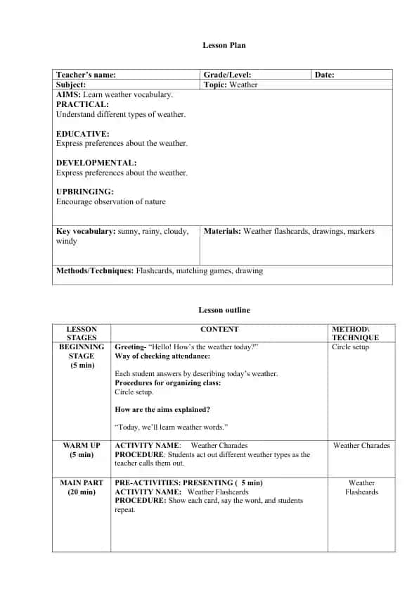 Weather Lesson Plan