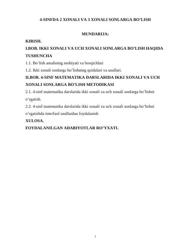 4-sinfda 2 xonali va 3 xonali sonlarga bo’lish