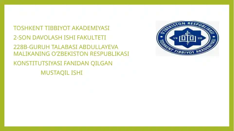 Konstitutsiyada Sog'liqni Saqlashga oid muhim qoidalar