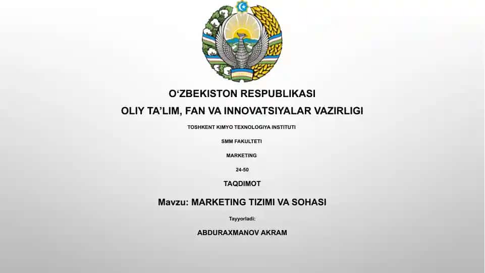 MARKETING TIZIMI VA SOHASI