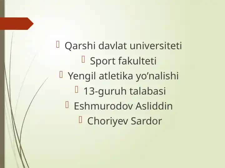 Yengil Atletika yo'nalishiga kirish