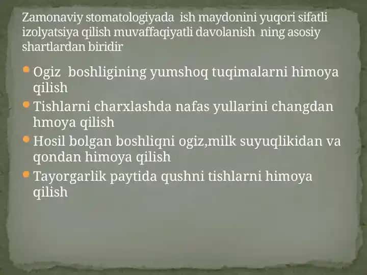 Ogiz boshligining yumshoq tuqimalarni himoya qilish
