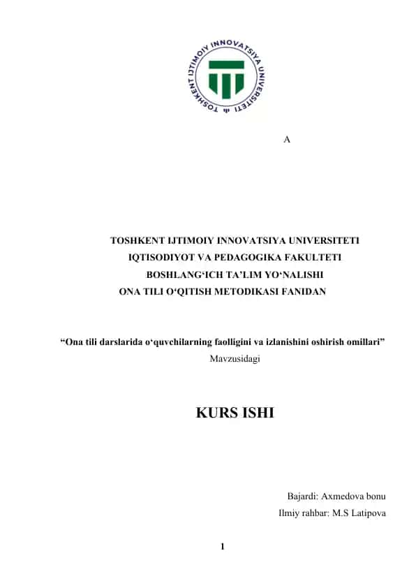 Ona tili o‘qitish metodikasi
