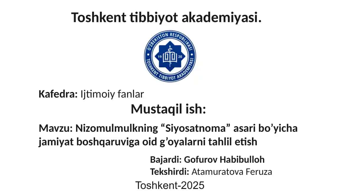 Nizomulmulkning "Siyosatnoma" asari