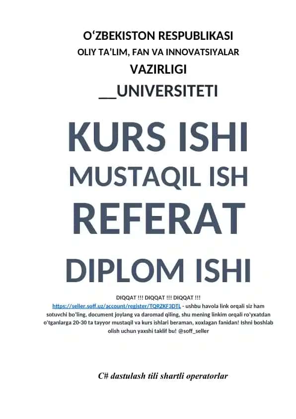 O‘ZBEKISTON RESPUBLIKASI OLIY TA’LIM, FAN VA INNOVATSIYALAR VAZIRLIGI UNIVERSITETI