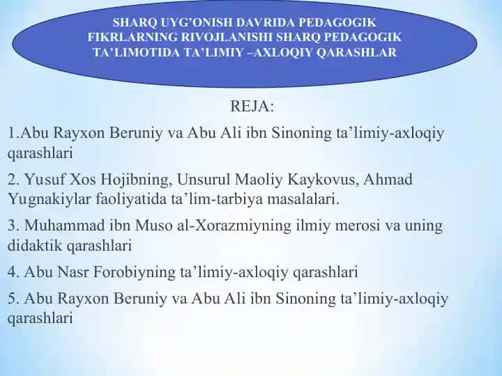Sharq uyg'onish davrida pedagogik fikrlarning rivojlanishi