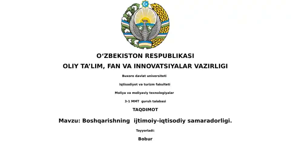 Boshqarishning ijtimoiy-iqtisodiy samaradorligi