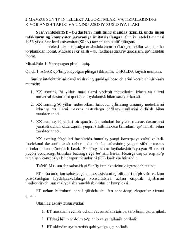 Sun’iy Intellekt Algoritmalar Va Tizimlar