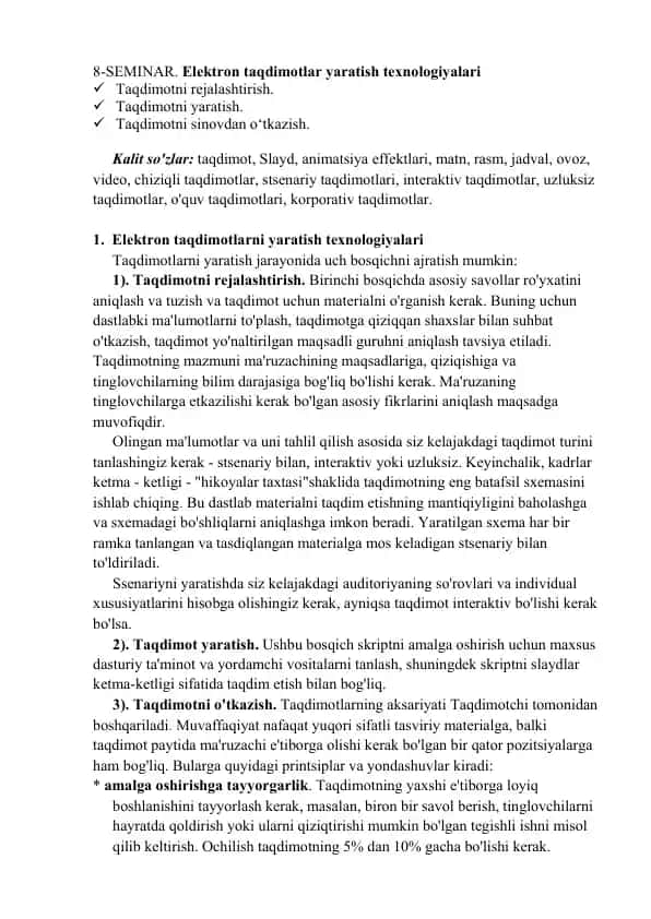Elektron taqdimotlar yaratish texnologiyalari