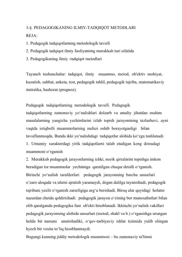 Pedagogikaning Ilmiy-Tadqiqot Metodlari