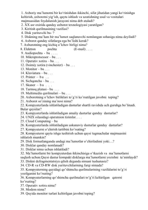 Kompyuter texnologiyalari bo‘yicha taqdimot