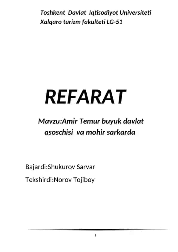 Amir Temur buyuk davlat asoschisi va mohir sarkarda
