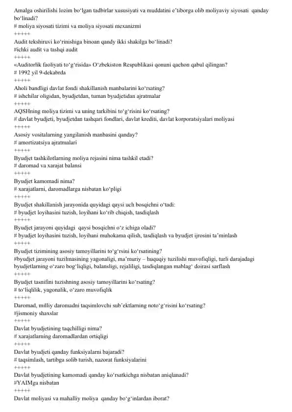 Moliyaviy siyosat tadbirlari va audit tekshiruvi shakillanishi