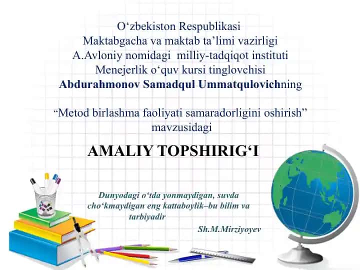 Metod birlashma faoliyati samaradorligini oshirish