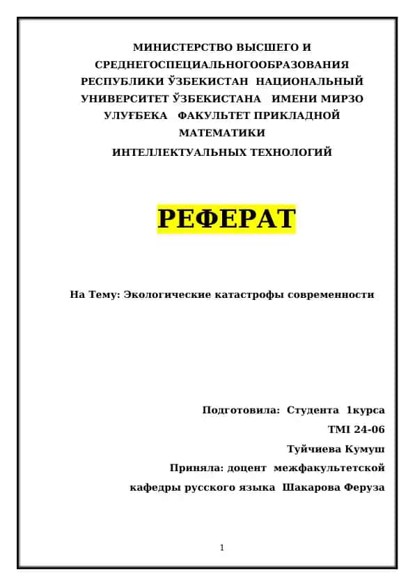 Реферат: Экологические катастрофы современности