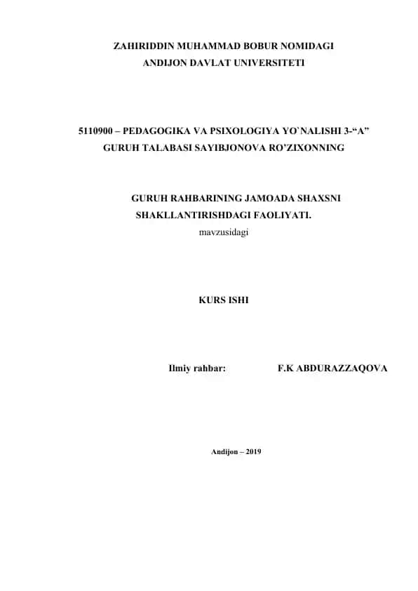 Guruh Rahbarining Jamoada Shaxsni Shakllantirishdagi Faoliyati