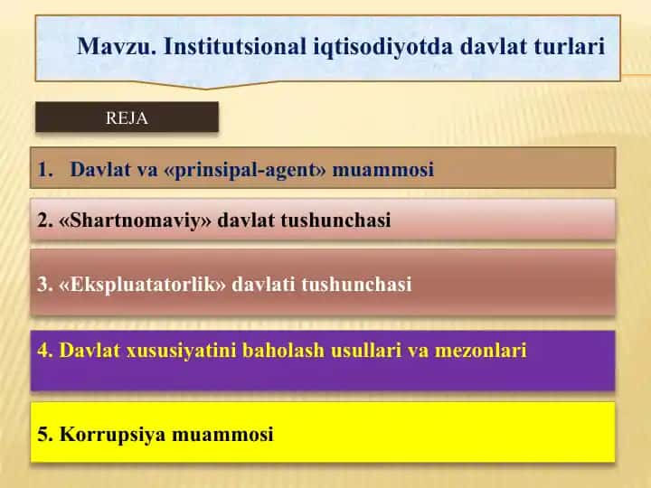Institutsional iqtisodiyotda davlat turlari