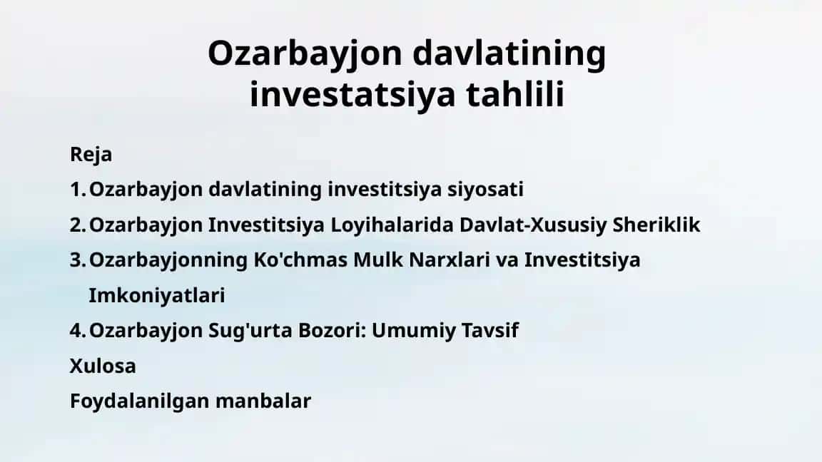 Ozarbayjon davlatining investatsiya tahlili