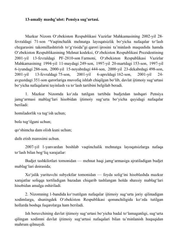 13-amaliy mashg’ulot: Pensiya sug’urtasi