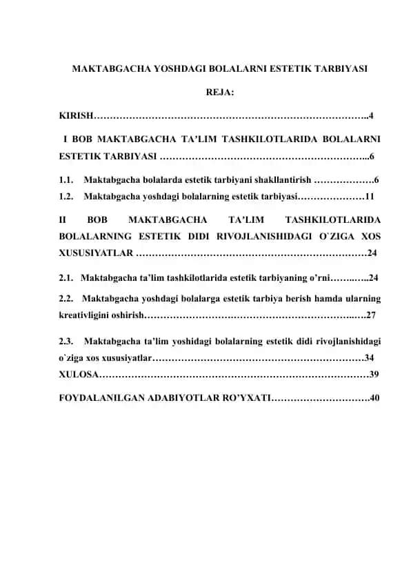 Maktabgacha Yoshdagi Bolalarni Estetik Tarbiyasi