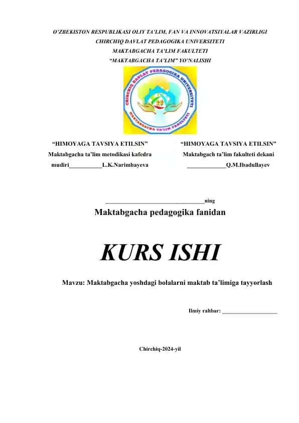 Maktabgacha yoshdagi bolalarni maktab ta’limiga tayyorlash