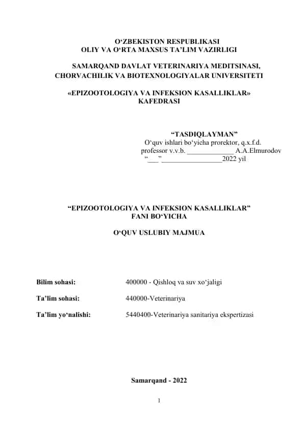 Epizootologiya va infeksion kasalliklar