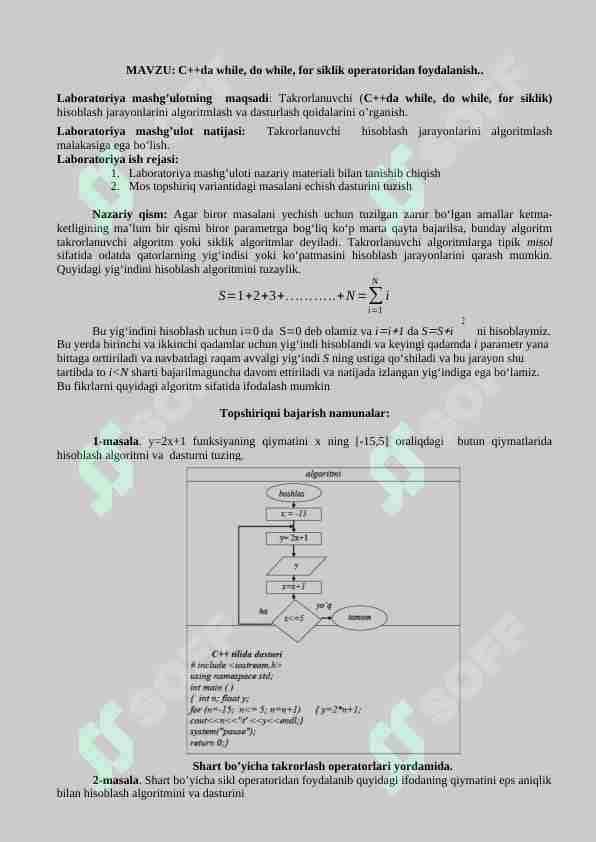 C++da while, do while, for siklik operatoridan foydalanish..