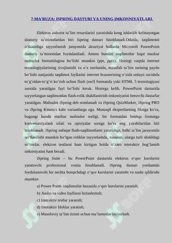 ISPRING DASTURI VA UNING IMKONNIYATLARI.
