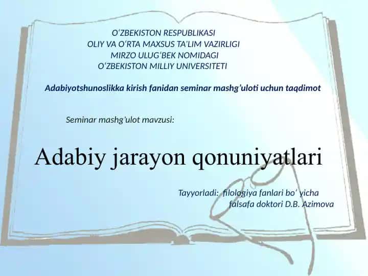 Adabiyotshunoslikka kirishfanidan seminar mashg’uloti uchun taqdimot