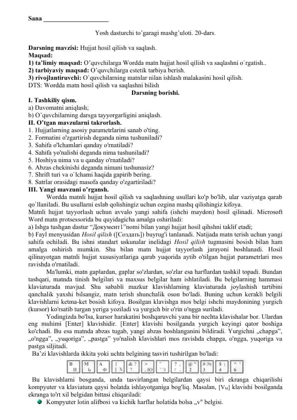 Wordda matn hosil qilish va saqlash