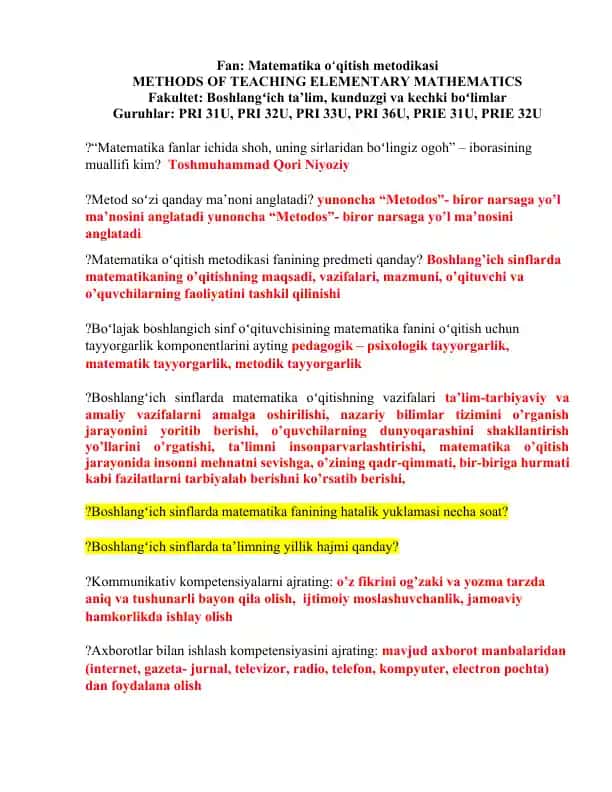 Matematika oʻqitish metodikasi