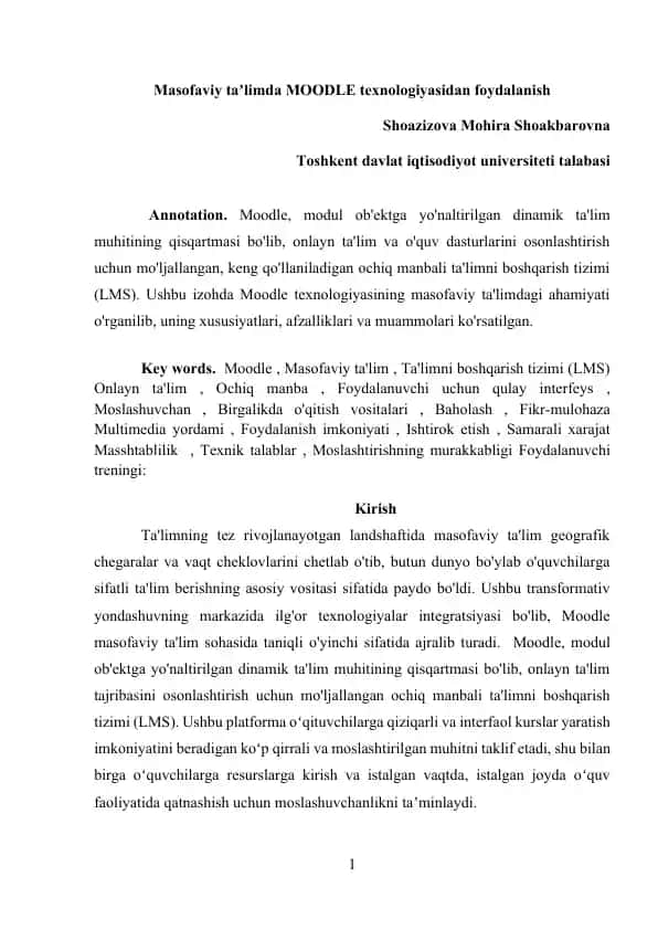 Moodle texnologiyasidan foydalanish
