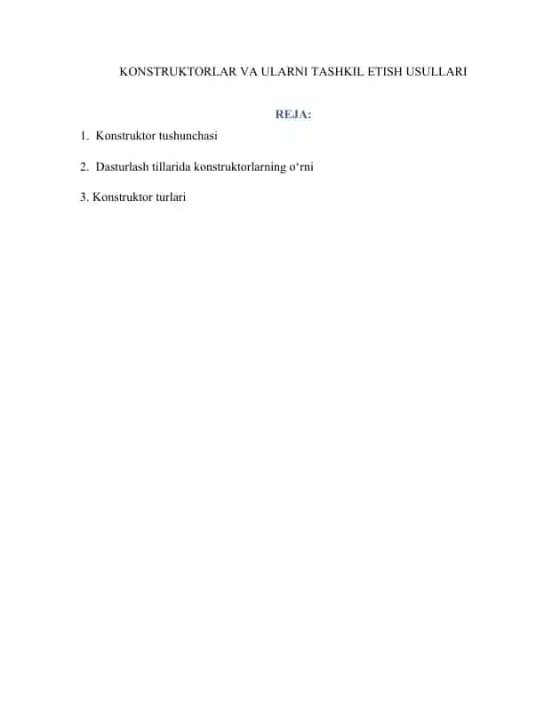 Konstruktorlar VA Ularni Tashkil Etish Usullari