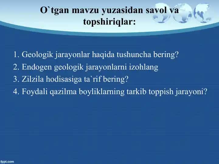 Geologik jarayonlar haqida prezatsiya