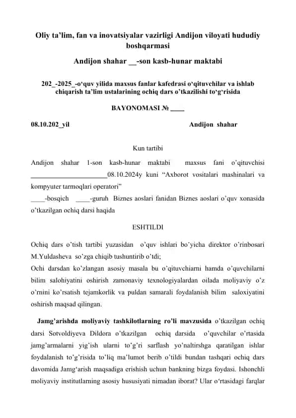 Ochiq dars bayonomasi