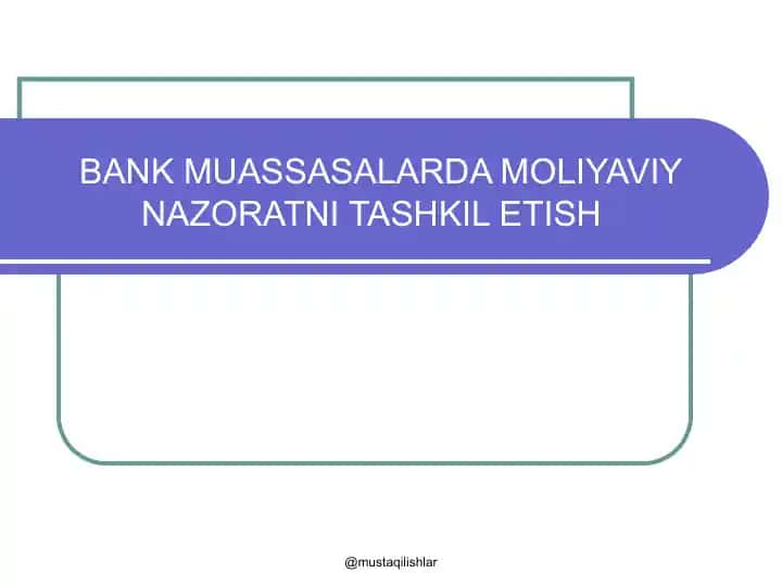 BANK MUASSASALARDA MOLIYAVIY NAZORATNI TASHKIL ETISH