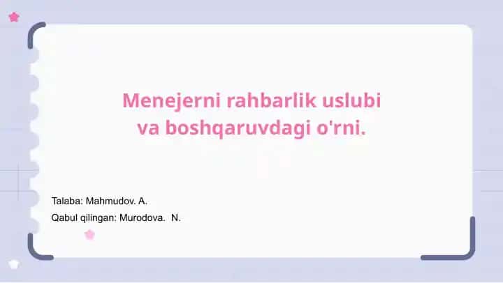 Menejerlik va Rahbarlik