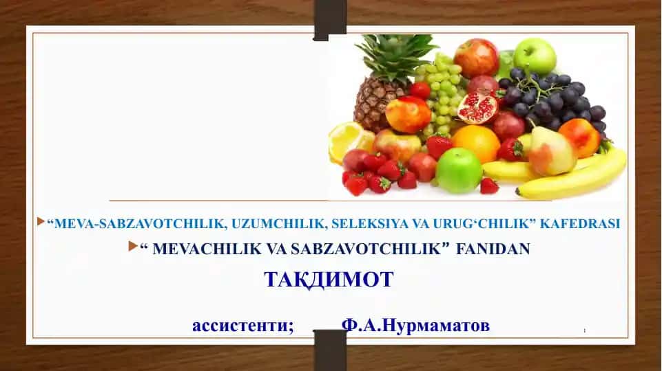 Meva-sabzavotchilik, uzumchilik, seleksiya va urug‘chilik kafedrasi taqdimoti