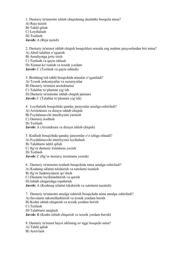 Dasturiy ta'minotni ishlab chiqish bosqichlari