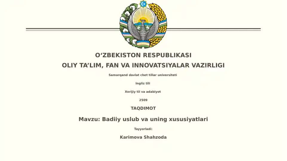 Badiiy uslub va uning xususiyatlari