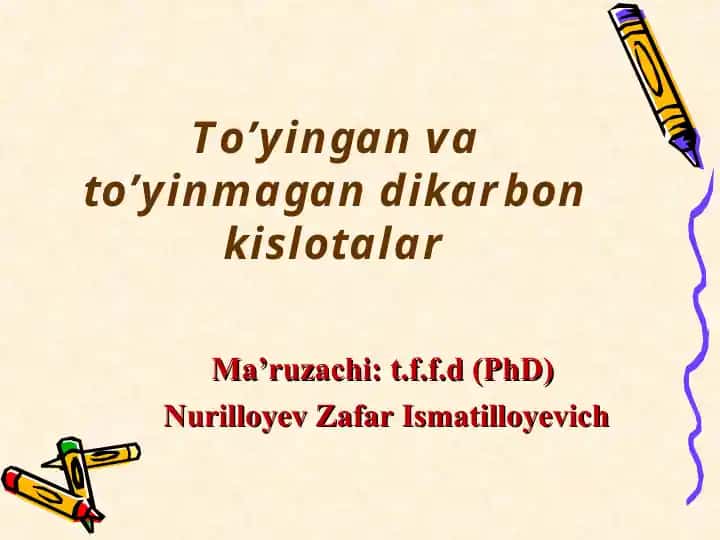 To’yingan va to’yinmagan dikarbon kislotalar