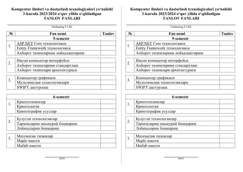 Kompyuter ilmlari va dasturlash texnologiyalari yoʻnalishi