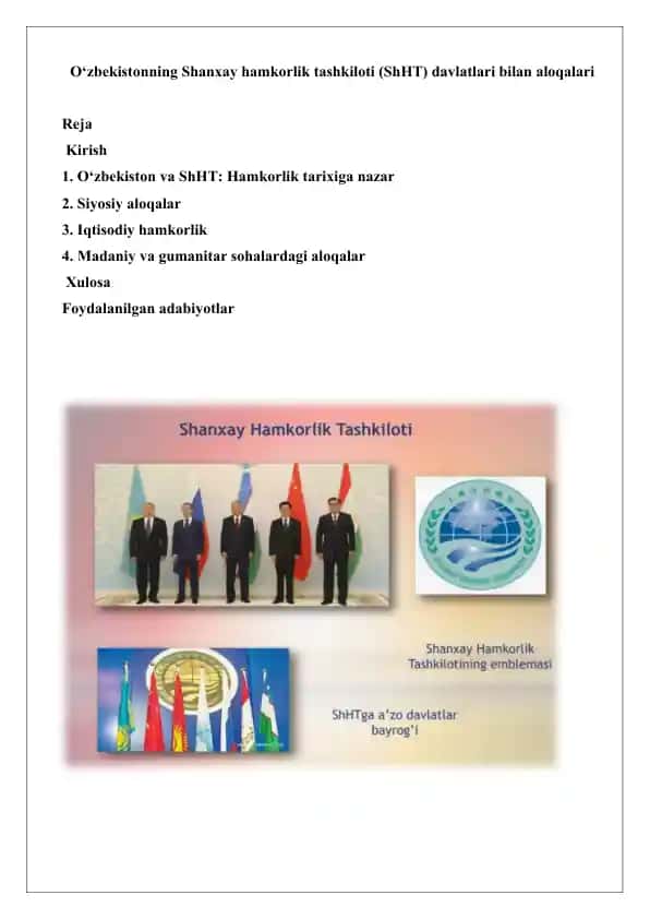 O‘zbekistonning Shanxay hamkorlik tashkiloti (ShHT) davlatlari bilan aloqalari