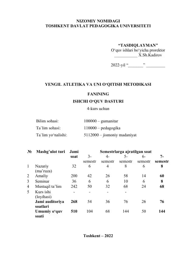 Yеngil аtlеtikа vа uni o‘qitish mеtоdikаsi