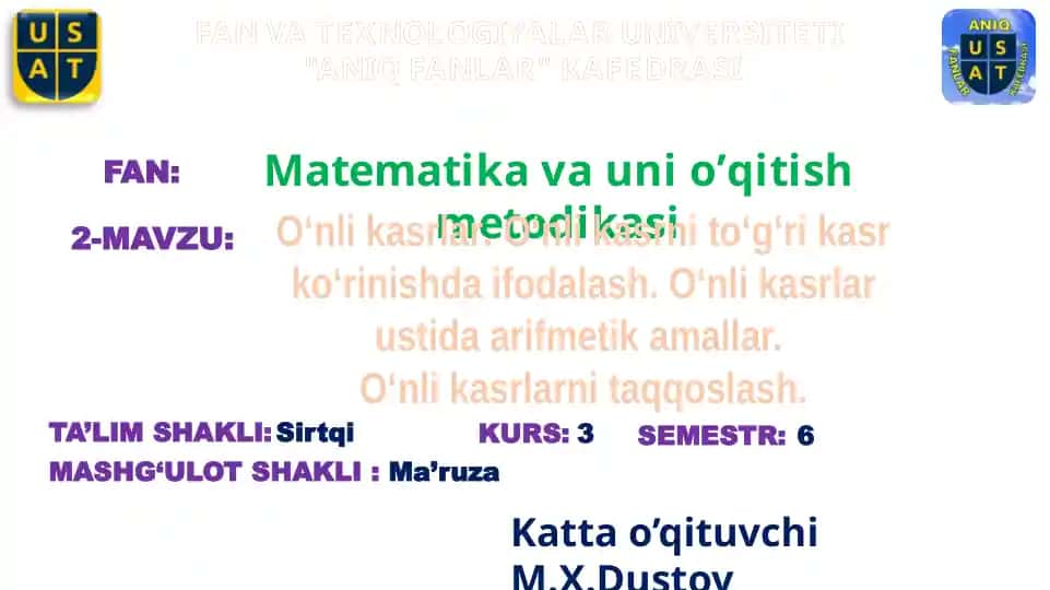 Matematika va uni o’qitish metodikasi