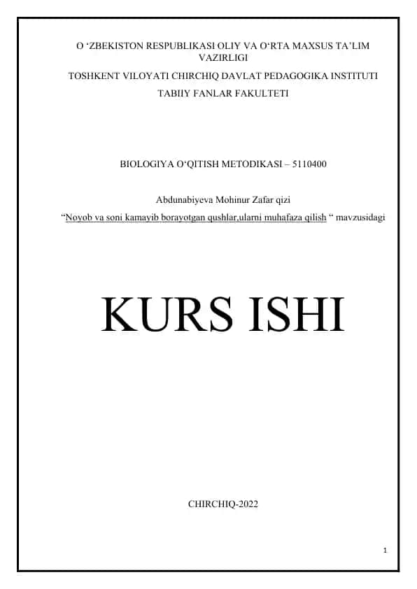 BIOLOGIYA O‘QITISH METODIKASI – 5110400