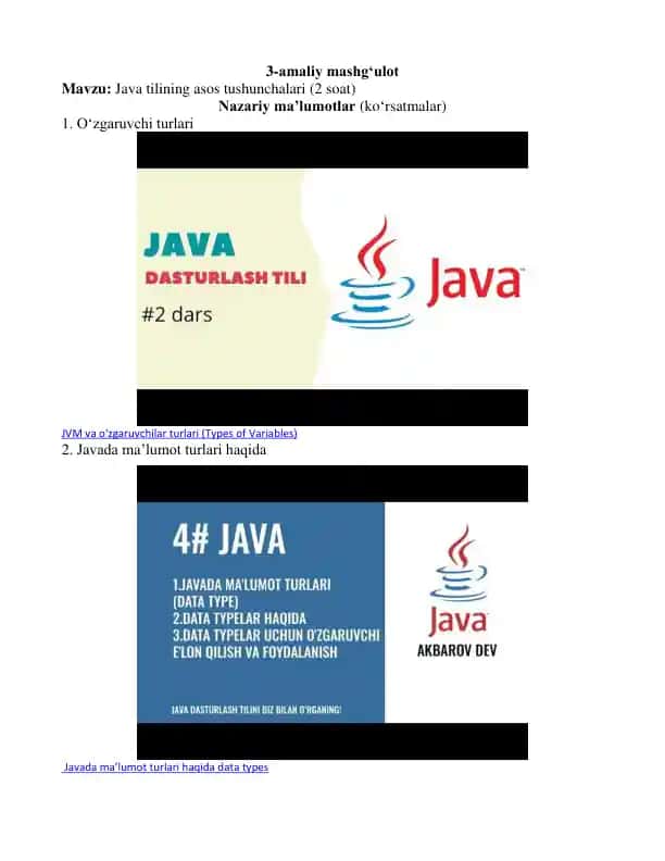Java tilining asos tushunchalari