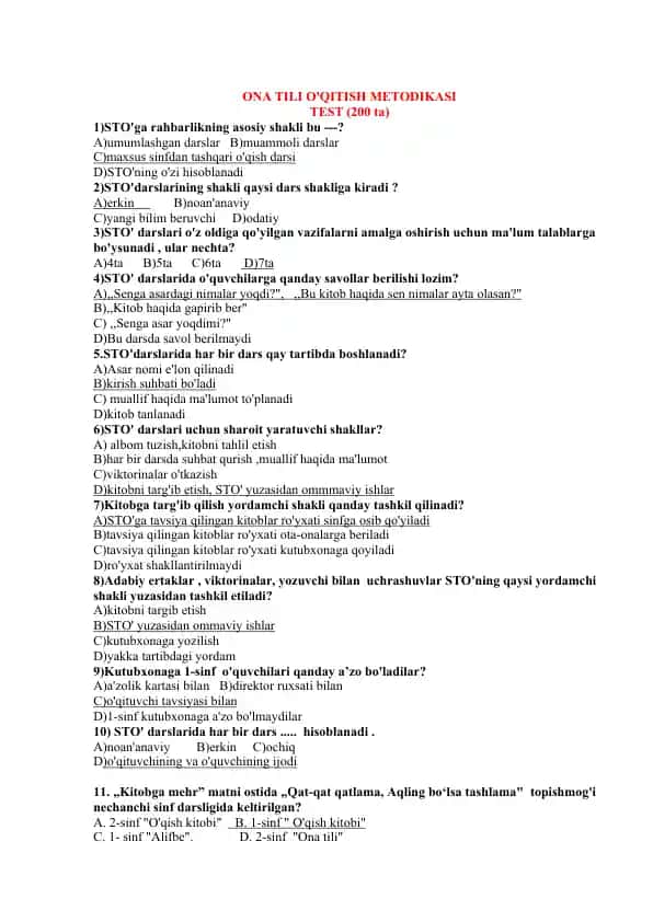 ONA TILI O'QITISH METODIKASI