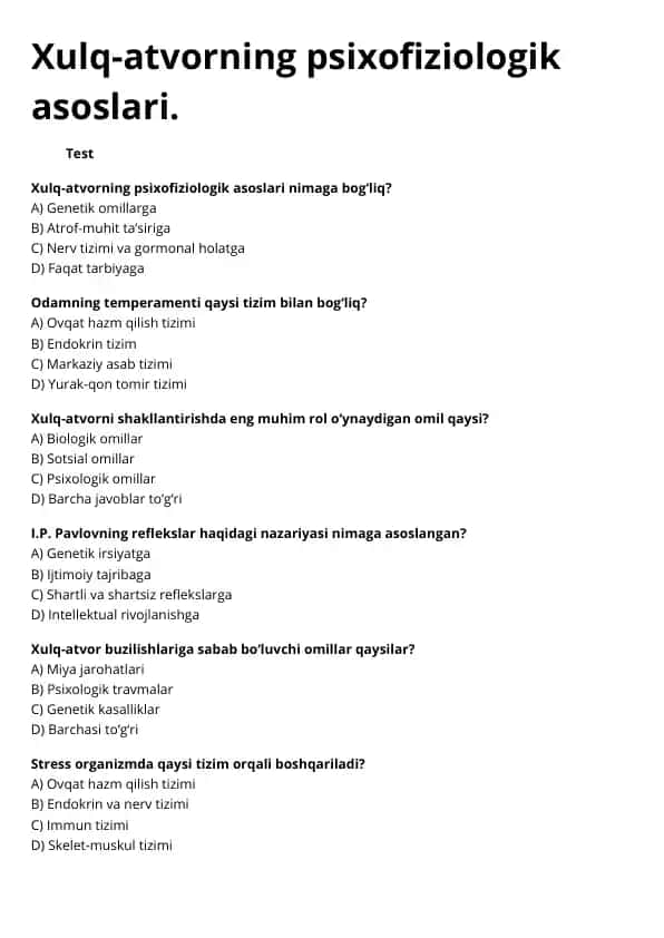 Xulq-atvorning psixofiziologik asoslari